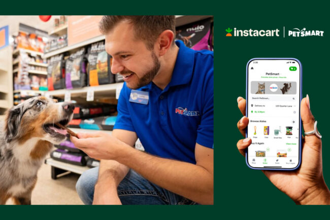 PetSmart's pet food and supplies will be available for same-day delivery throughout the United States via Instacart