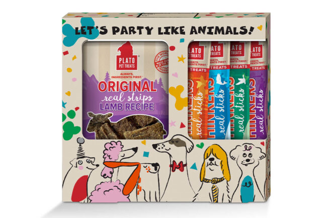 Plato Pet Treats' new Celebration Gift Box featuring treats for dogs