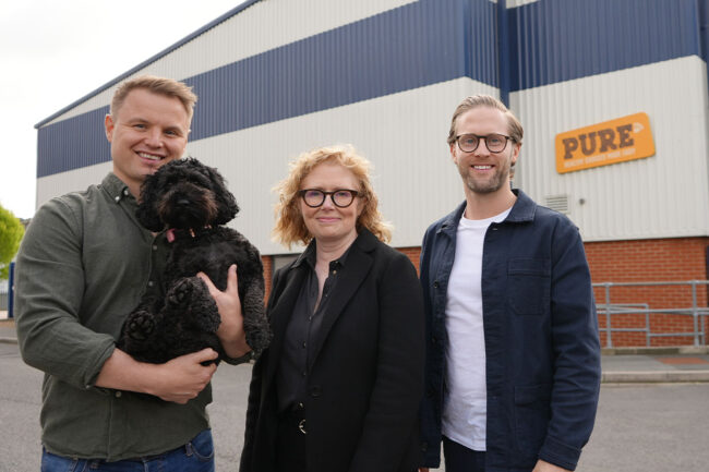 Mathew Cockroft, co-founder of Pure Pet Food; Roz Cuschieri, chief executive officer of Pure Pet Food; and Daniel Valdur Eha, co-founder of Pure Pet Food.