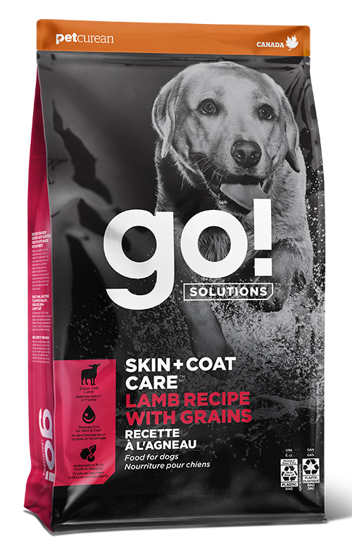 Petcurean’s Go! Solutions Skin + Coat Care Lamb Recipe with Grains is now sold in recyclable bags