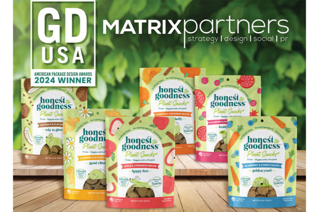 Matrix Partners recieves packaging design award for Honest to Goodness Plant Snacks