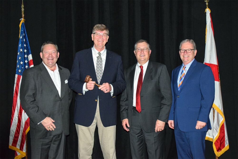 From left: Lee Hall, former AFIA board chair (2017-18); Tim Belstra, current AFIA board chair (2019-20); Bruce Crutcher, immediate past board chair (2018-19); AFIA President and CEO Joel G. Newman.